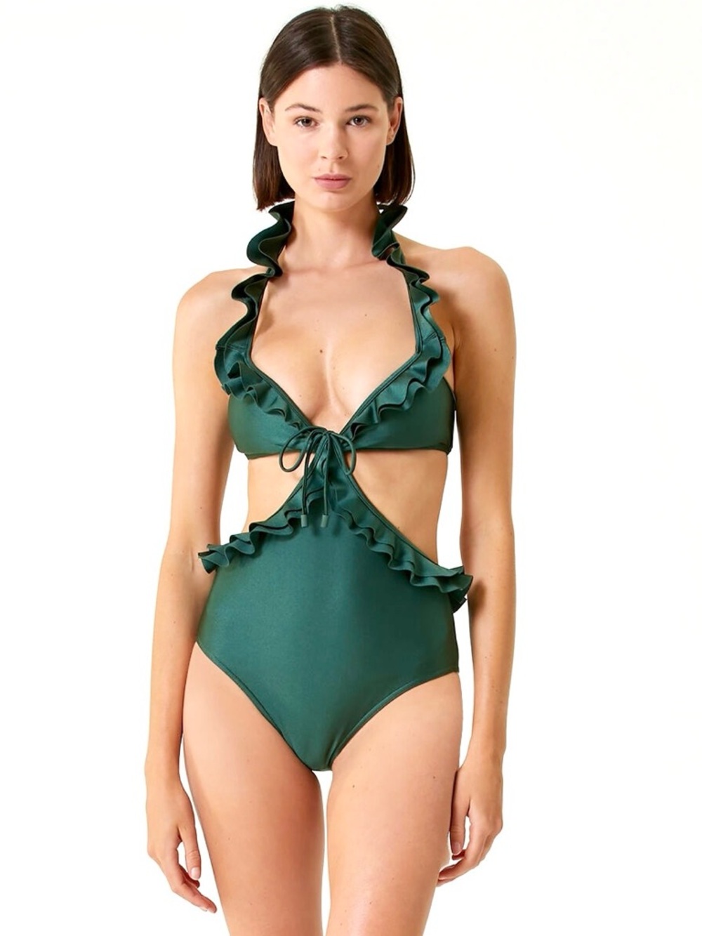 ZIMMERMANN Women’s Estelle ruffled halter neck cutout one piece swimsuit💚💚